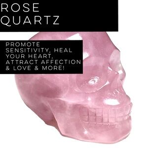 New Natural SKULL ROSE QUARTZ Carved REIKI Crystal • Promote Love & ❤️ Healing